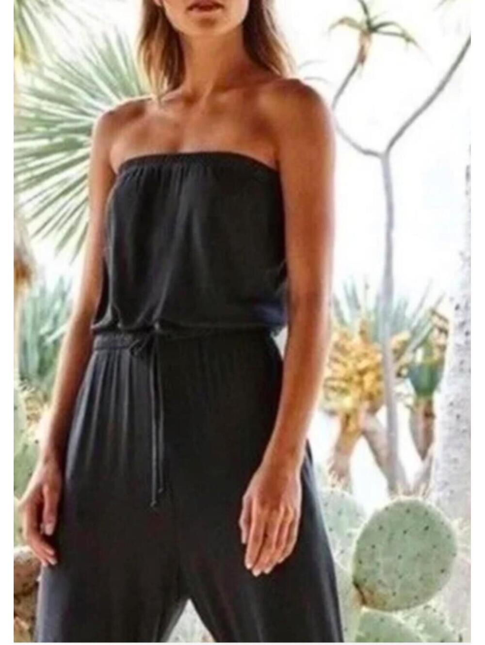 Spiritual Gangster Camila ribbed Cinched Strapless Jumpsuit black XS
